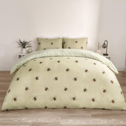 OHS Bee Striped Duvet Cover Reversible Bedding Set, Sage - King - thumbnail 1
