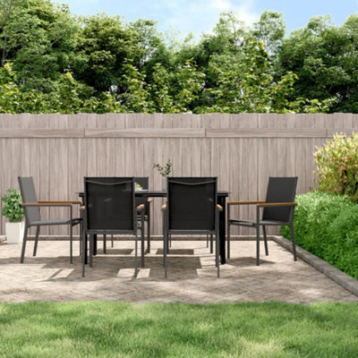 Berkfield 7 Piece Garden Dining Set Black Textilene And Steel - image 1