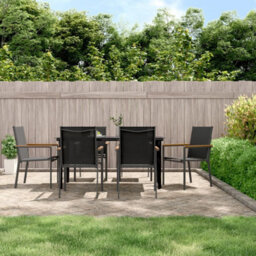 Berkfield 7 Piece Garden Dining Set Black Textilene And Steel - thumbnail 1