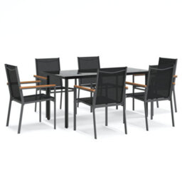 Berkfield 7 Piece Garden Dining Set Black Textilene And Steel - thumbnail 2