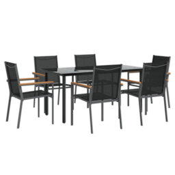 Berkfield 7 Piece Garden Dining Set Black Textilene And Steel - thumbnail 3