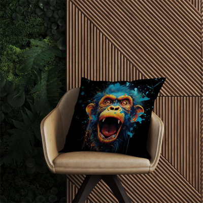 Warren Reed Designer Crazy Monkey Face Splashart Outdoor Cushion 60Cm X 60Cm