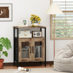 Costway Wine Bar Cabinet Home Liquor Cabinet With Removable Wine Rack-Grey Wash - thumbnail 7