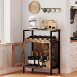 Costway Wine Bar Cabinet Home Liquor Cabinet With Removable Wine Rack-Grey Wash - thumbnail 5