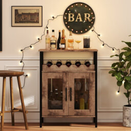 Costway Wine Bar Cabinet Home Liquor Cabinet With Removable Wine Rack-Grey Wash - thumbnail 6