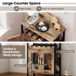 Costway Wine Bar Cabinet Home Liquor Cabinet With Removable Wine Rack-Grey Wash - thumbnail 3
