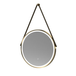 Balterley Quixhill Round Framed Led Touch Sensor Mirror With Demister, 600mm - Brushed Brass/brown