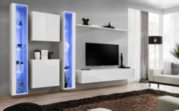 Arte Switch Xvi White Gloss Entertainment Unit For Tvs Up To 75 Inch - Bright Contemporary Wall Set With Led Display Shelves