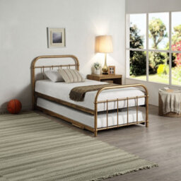 SlumberWorx Tewin Vintage Hospital Style Antique Brass Single Metal Bed Frame With Guest Trundle Bed - thumbnail 2