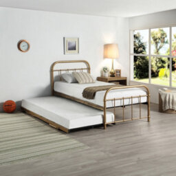 SlumberWorx Tewin Vintage Hospital Style Antique Brass Single Metal Bed Frame With Guest Trundle Bed - thumbnail 1