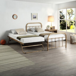 SlumberWorx Tewin Vintage Hospital Style Antique Brass Single Metal Bed Frame With Guest Trundle Bed - thumbnail 3