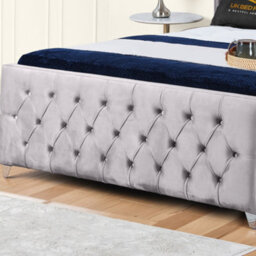 UKBEDFURNITURE Windsor Wingback Silver Plush Valvet Upholstered Bed Frame - Slatted Base With 10 Inch Orthopedic Mattress - 48 Inch Headboard - thumbnail 3