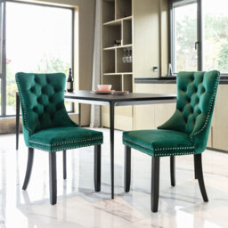 HomeTouch Pair Of Lux Green Velvet Kitchen Dining Chairs With Knocker Wing Back Bedroom Office Chairs