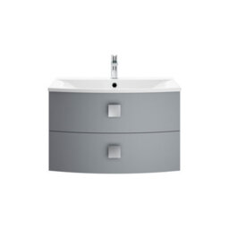 Balterley Gentleshaw Contemporary 2 Drawer Wall Hung Vanity Unit With Curved Basin, Dove Grey, 700mm - thumbnail 1