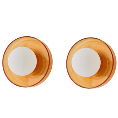 Valuelights Newbury Pair Of Amber Glass Ip44 Flush Wall Lights And Bulbs - image 1