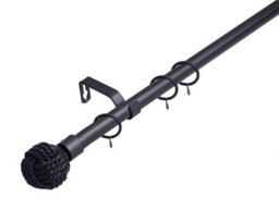 Lister Cartwright 19 mm Extendable Metal Curtain Poles  - Gun Metal (Knotted Finials, 210 - 360 Cm) - thumbnail 1