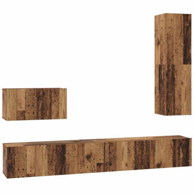 Berkfield Modern Tv Cabinet Set 4 Pcs Old Wood Medium Engineered Wood