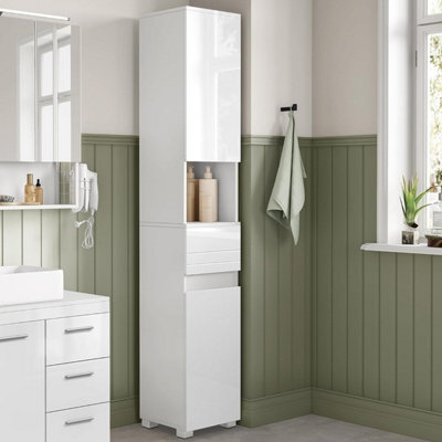Songmics Tall Bathroom Cabinet, Slim Storage Cabinet, Bathroom Storage Unit, With A Drawer, Adjustable Shelves, White - image 1