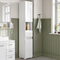 Songmics Tall Bathroom Cabinet, Slim Storage Cabinet, Bathroom Storage Unit, With A Drawer, Adjustable Shelves, White - thumbnail 1