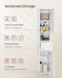Songmics Tall Bathroom Cabinet, Slim Storage Cabinet, Bathroom Storage Unit, With A Drawer, Adjustable Shelves, White - thumbnail 3
