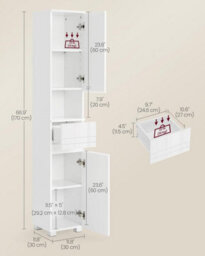 Songmics Tall Bathroom Cabinet, Slim Storage Cabinet, Bathroom Storage Unit, With A Drawer, Adjustable Shelves, White - thumbnail 2