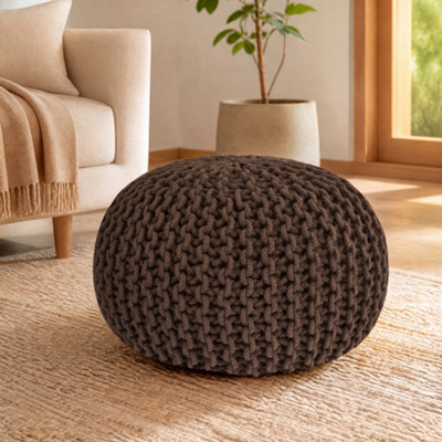 Bravich Brown Chunky Knitted Pouffe Footstool - 50Cm Round - image 1