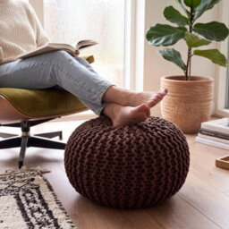 Bravich Brown Chunky Knitted Pouffe Footstool - 50Cm Round - thumbnail 2