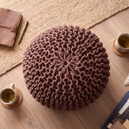Bravich Brown Chunky Knitted Pouffe Footstool - 50Cm Round - thumbnail 3