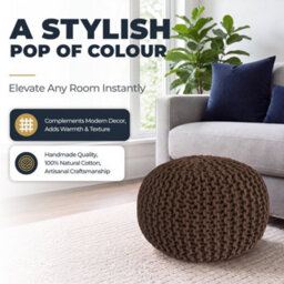 Bravich Brown Chunky Knitted Pouffe Footstool - 50Cm Round - thumbnail 7
