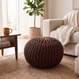 Bravich Brown Chunky Knitted Pouffe Footstool - 50Cm Round - thumbnail 4