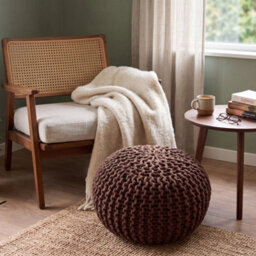 Bravich Brown Chunky Knitted Pouffe Footstool - 50Cm Round - thumbnail 5