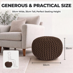 Bravich Brown Chunky Knitted Pouffe Footstool - 50Cm Round - thumbnail 8