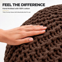 Bravich Brown Chunky Knitted Pouffe Footstool - 50Cm Round - thumbnail 9
