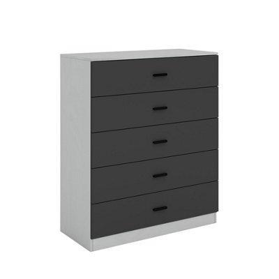 Urbnliving Height 90.5Cm 5 Drawer Wooden Bedroom Chest Cabinet Grey Carcass And Black Drawers Modern Wide Storage Cupboard Closet - image 1