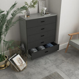 Urbnliving Height 90.5Cm 5 Drawer Wooden Bedroom Chest Cabinet Grey Carcass And Black Drawers Modern Wide Storage Cupboard Closet - thumbnail 2