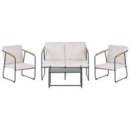 Beliani Garden Lounge Set With Table 4 Seater Vezzana Metal Light Beige - thumbnail 1