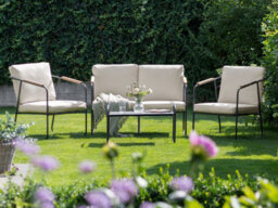 Beliani Garden Lounge Set With Table 4 Seater Vezzana Metal Light Beige - thumbnail 2