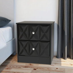 Genoa Ready Assembled Matt Black No Effect 2 Drawer Bedside Chest (H)521mm (W)450mm (D)395mm
