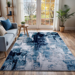 Livabliss Wanderlust-Abstract Blue Grey Cream Modern Marble Living Dining Bedroom Rug 160 X 220 Cm Easy Care, Non Shedding - thumbnail 2