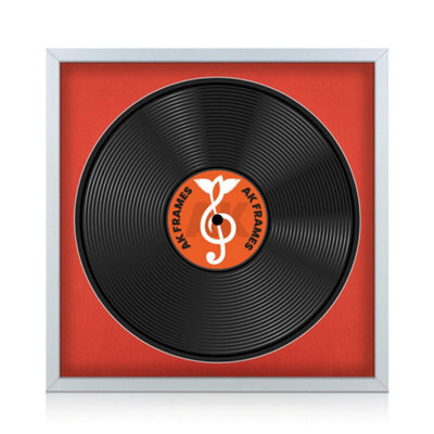 "16X16"" Silver Sleek Vinyl Record Frame With Poppy Red Mount For 12 Inch Lp Disc - Ak Frames" - image 1