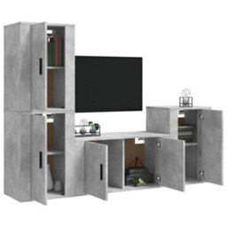 Berkfield Classic 4 Piece Tv Cabinet Set Concrete Grey Engineered Wood - thumbnail 3