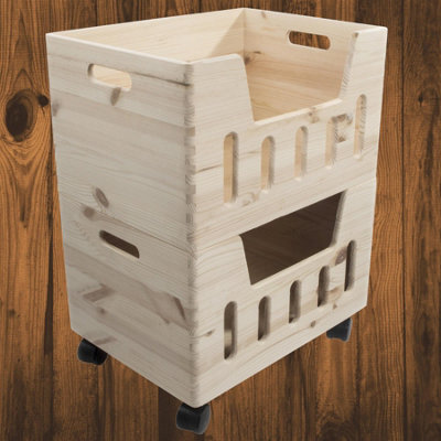 Woodeedoo 2 Tier Wooden Storage Box Set With Wheels Open Crates For Kitchen Bedroom Wardrobe Storage 39 X 30 X 52 Cm - image 1