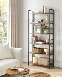LEDREM 6-Tier Tall Bookshelf, Large Bookcase, Steel Frame, Freestanding Shelf Unit For Living Room, Bedroom, Home Office - thumbnail 7