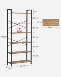 LEDREM 6-Tier Tall Bookshelf, Large Bookcase, Steel Frame, Freestanding Shelf Unit For Living Room, Bedroom, Home Office - thumbnail 9