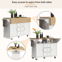 Btm Extendable Kitchen Island Cart With Drawers And Rack, 120X40(80)X95Cm, White And Natural - thumbnail 7