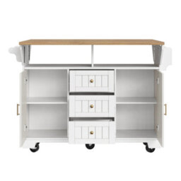Btm Extendable Kitchen Island Cart With Drawers And Rack, 120X40(80)X95Cm, White And Natural - thumbnail 9
