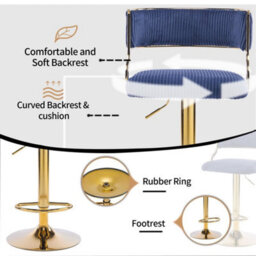 2Pcs Thick Corduroy Bar Stools Breakfast Kitchen Chair Swivel Bar Stool - thumbnail 4