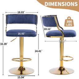 2Pcs Thick Corduroy Bar Stools Breakfast Kitchen Chair Swivel Bar Stool - thumbnail 2