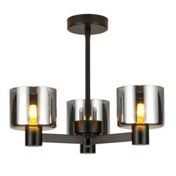 Harper Living 3 Lights Chandeliers Ceiling Light, Matt Black Finish Semi Flush Ceiling Lamp With Smoked Glass Shades - thumbnail 2