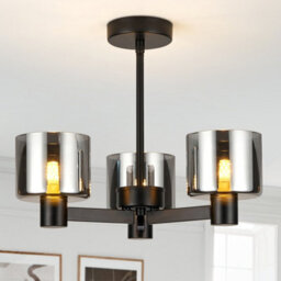Harper Living 3 Lights Chandeliers Ceiling Light, Matt Black Finish Semi Flush Ceiling Lamp With Smoked Glass Shades